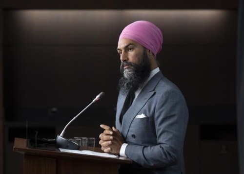 NDP Leader Jagmeet Singh listens to a question during a news conference in Ottawa, Tuesday, Sept. 15, 2020. Thousands of federal New Democrats will gather online Friday afternoon to kick off a three-day policy convention that has already exposed some internal party divisions. THE CANADIAN PRESS/Adrian Wyld