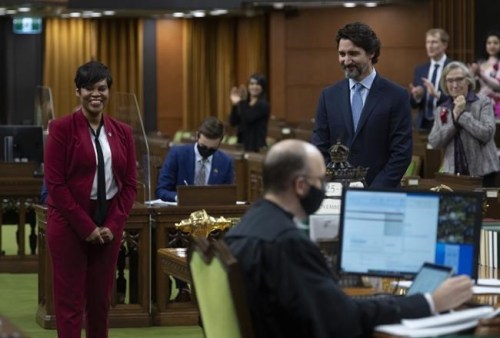 Prime Minister Justin Trudeau introduces new Member of Parliament Marci Ien before Question Period in the House of Commons Wednesday November 25, 2020 in Ottawa. THE CANADIAN PRESS/Adrian Wyld