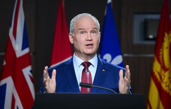 Conservative leader Erin O'Toole holds a press conference on Parliament Hill in Ottawa on Tuesday, April 6, 2020. THE CANADIAN PRESS/Sean Kilpatrick