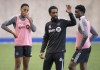 CF Montreal head coach Wilfried Nancy speaks to his players during the team's practice Tuesday, March 16, 2021 in Montreal. THE CANADIAN PRESS/Ryan Remiorz