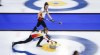 Germany skip Daniela Jentsch, bottom, makes a shot as lead Analena Jentsch looks on against Russia at the Women's World Curling Championship in Calgary, Alta., Friday, April 30, 2021. THE CANADIAN PRESS/Jeff McIntosh