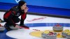 Canada skip Kerri Einarson discuss strategy against Switzerland at the Women's World Curling Championship in Calgary, Alta., Saturday, May 1, 2021.THE CANADIAN PRESS/Jeff McIntosh