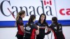 Canada , left to right, lead Briane Meilleur, third Val Sweeting, skip Kerri Einarson, and second Shannon Birchard discuss strategy against Sweden in a qualification game at the Women's World Curling Championship in Calgary, Alta., Saturday, May 8, 2021. Both of Canada's teams were shut out of the medals, marking the first time ever that Canada did not reach the podium at either the men's or women's worlds in the same season. THE CANADIAN PRESS/Jeff McIntosh
