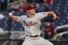 Philadelphia Phillies starting pitcher Chase Anderson throws during the first inning of a baseball game against the Washington Nationals at Nationals Park, Tuesday, May 11, 2021, in Washington. (AP Photo/Alex Brandon)