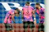 PSG's Marquinhos, left, celebrates after scoring his side's second goal during the French League One soccer match between Paris Saint-Germain and Lens at the Parc des Princes stadium in Paris, France, Saturday, May 1, 2021. (AP Photo/Thibault Camus)