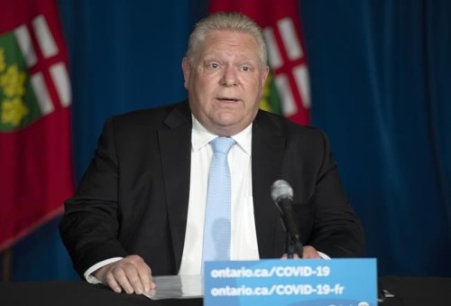 Ontario Premier Doug Ford holds a press conference at the Ontario Legislature in Toronto, Thursday, May 13, 2021. Experts say Ontario will need to leverage clarity and collaboration to reach its goal of fully immunizing all willing adults against COVID-19 by mid-September. THE CANADIAN PRESS/Frank Gunn