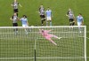 Newcastle's goalkeeper Martin Dubravka dives but fails to save the goal from Manchester City's Ferran Torres during the English Premier League soccer match between Newcastle United and Manchester City at St James' Park stadium, in Newcastle, England, Friday, May 14, 2021. (Stu Forster/Pool via AP)