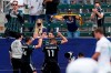 Los Angeles Galaxy midfielder Sebastian Lletget, top center, celebrates with teammates midfielder Samuel Grandsir, bottom center, and forward Javier Hernandez during the first half of a Major League Soccer match against Austin FC Saturday, May 15, 2021, in Carson, Calif. (AP Photo/Mark J. Terrill)