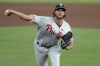 Philadelphia Phillies starting pitcher Aaron Nola throws against the Toronto Blue Jays during the first inning of a baseball game Saturday, May 15, 2021, in Dunedin, Fla. (AP Photo/Mike Carlson)