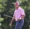 Dicky Pride reacts after making his birdie putt on the 10th hole during the final round of the PGA Tour Champions’ Mitsubishi Electric Classic golf tournament at TPC Sugarloaf on Sunday, May 16, 2021, in Duluth, Ga. (Curtis Compton/Atlanta Journal-Constitution via AP)