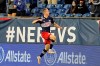 New England Revolution's Adam Buksa celebrates after scoring against the Columbus Crew in the second half of an MLS Soccer match, Sunday, May 16, 2021, in Foxborough, Mass. (AP Photo/Steven Senne)
