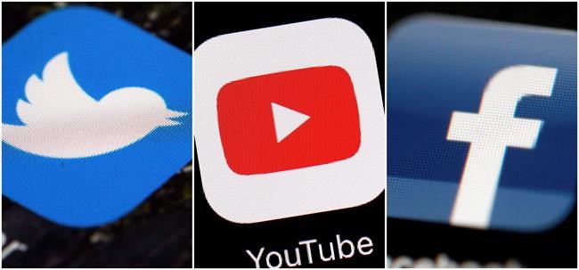 This combination of images shows logos for companies from left, Twitter, YouTube and Facebook. THE CANADIAN PRESS/AP Photos