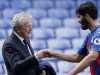 Crystal Palace's manager Roy Hodgson celebrates with James Tompkins, right, after the English Premier League soccer match between Crystal Palace and Aston Villa at Selhurst Park in London, Sunday, May 16, 2021. (AP Photo/Henry Browne/Pool)