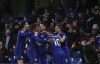Chelsea's Jorginho celebrates with teammates after scoring his side's second goal from penalty during the English Premier League soccer match between Chelsea and Leicester City at Stamford Bridge Stadium in London, Tuesday, May 18, 2021. (Catherine Ivill/Pool via AP)
