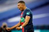 PSG's Kylian Mbappe celebrates after scoring his side's second goal during the French Cup final soccer match between Paris Saint Germain and Monaco at the Stade de France stadium, in Saint Denis, north of Paris, Wednesday, May 19, 2021. (AP Photo/Christophe Ena)