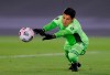 Goalkeeper Enzo Nicolas Perez of Argentina's River Plate stops a ball during a Copa Libertadores soccer match against Colombia's Independiente Santa Fein Buenos Aires, Argentina, Wednesday, May 19, 2021. (Juan Ignacio Roncoroni/Pool via AP)