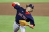 Boston Red Sox starting pitcher Garrett Richards throws to a Toronto Blue Jays batter during the second inning of a baseball game Wednesday, May 19, 2021, in Dunedin, Fla. (AP Photo/Mike Carlson)