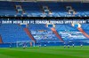 Schalke players get set before kickoff in the German Bundesliga soccer match between Hertha BSC Berlin and FC Schalke 04 in Gelsenkirchen, Germany, Wednesday, May 12, 2021. The banner in the background reads in German, Schalke will never go down. (AP Photo/Martin Meissner, Pool)