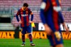 Barcelona's Lionel Messi reacts during the Spanish La Liga soccer match between FC Barcelona and Celta at the Camp Nou stadium in Barcelona, Spain, Sunday, May. 16, 2021. (AP Photo/Joan Monfort)