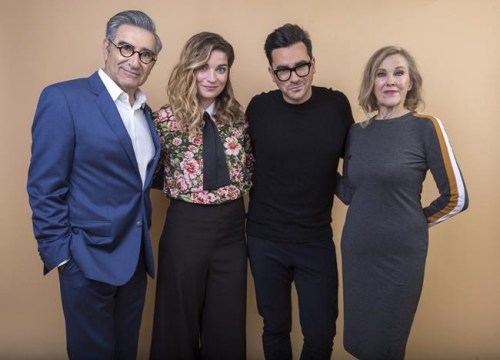 Eugene Levy, from left, Annie Murphy, Daniel Levy and Catherine O'Hara, cast members in the TV series 
