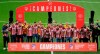 Atletico Madrid players celebrate at the Wanda Metropolitano stadium in Madrid, Spain, Sunday, May 23, 2021. Atletico Madrid survived a dramatic final round to clinch its first Spanish league title since 2014 with a 2-1 come-from-behind win at Valladolid on Saturday. (AP Photo/Manu Fernandez)