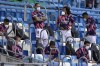 Real Madrid alternate players Sergio Ramos, center left and Marcelo, center right, watch from the stands during the Spanish La Liga last round soccer match between Real Madrid and Villarreal at the Alfredo Di Stefano stadium in Madrid, Saturday, May 22, 2021. (AP Photo/Pablo Morano)