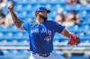Toronto Blue Jays starter Alek Manoah pitches against the New York Yankees during the first inning of a spring training baseball game on March 14, 2021, at TD Ballpark in Dunedin, Fla. THE CANADIAN PRESS/Steve Nesius