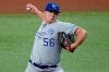 Kansas City Royals starting pitcher Brad Keller delivers to the Tampa Bay Rays during the first inning of a baseball game Tuesday, May 25, 2021, in St. Petersburg, Fla. (AP Photo/Chris O'Meara)