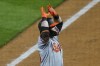 Baltimore Orioles' DJ Stewart (24) celebrates his two-run home run off Minnesota Twins' relief pitcher Jorge Alcala in the eighth inning of a baseball game, Monday, May 24, 2021, in Minneapolis. AP Photo/Jim Mone)