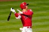 Los Angeles Angels' Shohei Ohtani hits a three-run home run during the fourth inning of a baseball game against the Texas Rangers Tuesday, May 25, 2021, in Anaheim, Calif. (AP Photo/Mark J. Terrill)