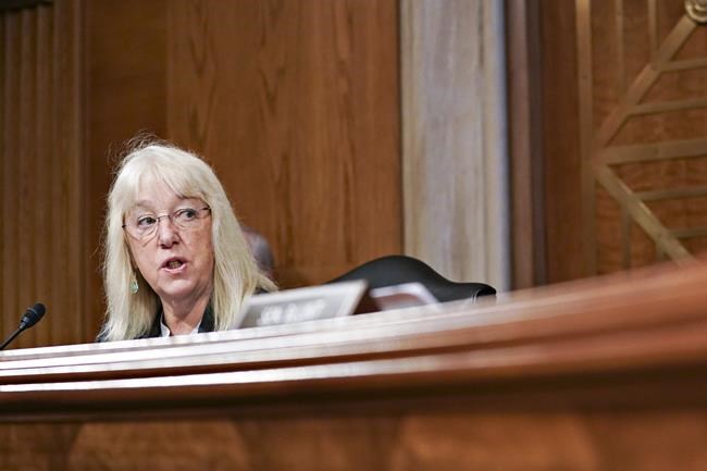 Sen. Patty Murray, D-Wash., speaks during a Senate Appropriations Subcommittee hearing Wednesday, May 26, 2021, on Capitol Hill in Washington. (Stefani Reynolds/Pool via AP)