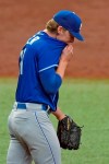 Kansas City Royals starting pitcher Brady Singer reacts after giving up a two-run home run to Tampa Bay Rays' Austin Meadows during the third inning of a baseball game Thursday, May 27, 2021, in St. Petersburg, Fla. (AP Photo/Chris O'Meara)