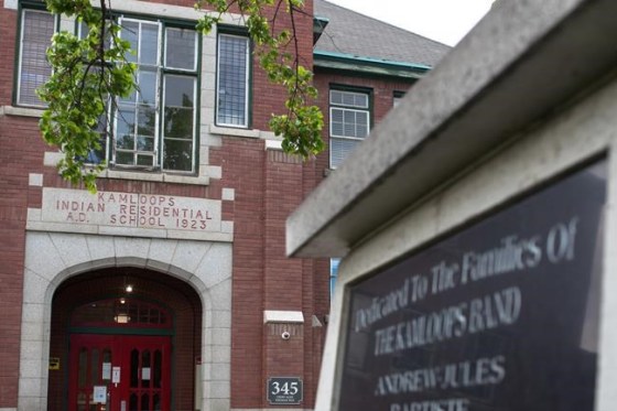 The former Kamloops Indian Residential School is seen on Tk’emlups te Secwépemc First Nation in Kamloops, B.C. on Thursday, May 27, 2021. The remains of 215 children have been found buried on the site of a former residential school in Kamloops, B.C. THE CANADIAN PRESS/Andrew Snucins