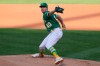 Oakland Athletics' Chris Bassitt pitches to a Los Angeles Angels batter during the first inning of a baseball game in Oakland, Calif., Thursday, May 27, 2021. (AP Photo/Jeff Chiu)