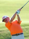 Miguel Angel Jimenez tees off on the third hole during the second round of the Senior PGA Championship golf tournament Friday, May 28, 2021, at Southern Hills Country Club in Tulsa, Okla. (John Clanton/Tulsa World via AP)