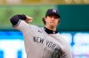 New York Yankees starting pitcher Gerrit Cole throws during the first inning of a baseball game against the Detroit Tigers, Friday, May 28, 2021, in Detroit. (AP Photo/Carlos Osorio)