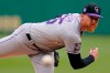 Colorado Rockies starting pitcher Jon Gray delivers during the first inning of the first baseball game of a doubleheader against the Pittsburgh Pirates in Pittsburgh, Saturday, May 29, 2021. (AP Photo/Gene J. Puskar)