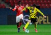 Mainz's Moussa Niakhate, left, vies for the ball with Dortmund's Giovanni Reyna during the German Bundesliga soccer match between FSV Mainz 05 and Borussia Dortmund in Mainz, Germany, Sunday, May 16, 2021. (AP Photo/Michael Probst,Pool)