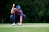 Sergio Garcia, of Spain, lines up his putt on the fifth green during the third round of the Charles Schwab Challenge golf tournament at the Colonial Country Club in Fort Worth, Texas, Saturday May 29, 2021. (AP Photo/Ron Jenkins)