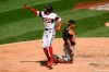 Chicago White Sox's Billy Hamilton, left, celebrates at home plate after hitting a solo home run during the third inning of a baseball game against the Baltimore Orioles, Sunday, May 30, 2021, in Chicago. (AP Photo/Paul Beaty)