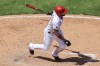 Cincinnati Reds' Nick Castellanos hits a single during the fifth inning of a baseball game against the Philadelphia Phillies in Cincinnati, Monday, May 31, 2021. (AP Photo/Aaron Doster)