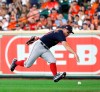 Boston Red Sox right fielder Hunter Renfroe chases Houston Astros' Kyle Tucker's single during the second inning of a baseball game Monday, May 31, 2021, in Houston. (Karen Warren/Houston Chronicle via AP)