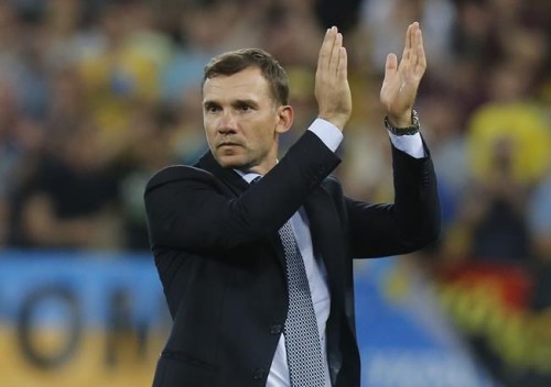 FILE - In this Friday, June. 7, 2019. Filer, Ukraine's head coach Andriy Shevchenko reacts during the Euro 2020 group B qualifying soccer match between Ukraine and Serbia at the Arena Lviv stadium in Lviv, Ukraine. (AP Photo/Efrem Lukatsky, File)