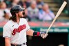 Cleveland Indians' Austin Hedges watches his ball after hitting a two-run home run in the fourth inning of a baseball game against the Chicago White Sox, Tuesday, June 1, 2021, in Cleveland. (AP Photo/Tony Dejak)