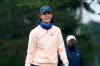 Michelle Wie West smiles after hitting from the seventh tee during a practice round at the U.S. Women's Open golf tournament in San Francisco, Wednesday, June 2, 2021. (AP Photo/Jeff Chiu)