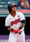 Cleveland Indians' Jose Ramirez watches his two-run home run in the third inning of the second baseball game of a doubleheader against the Chicago White Sox, Monday, May 31, 2021, in Cleveland. (AP Photo/Tony Dejak)