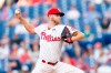 Philadelphia Phillies' Zack Wheeler pitches during the third inning of a baseball game against the Washington Nationals, Friday, June 4, 2021, in Philadelphia. (AP Photo/Matt Slocum)