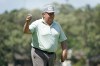 Tim Herron reacts after making a birdie putt on the 18th green during the second round of the PGA Tour Champions Principal Charity Classic golf tournament, Saturday, June 5, 2021, in Des Moines, Iowa. (AP Photo/Charlie Neibergall)