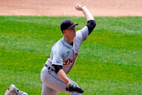 Detroit Tigers starting pitcher Tarik Skubal throws against the Chicago White Sox during the first inning of a baseball game in Chicago, Saturday, June 5, 2021. (AP Photo/Nam Y. Huh)