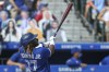Toronto Blue Jays' Vladimir Guerrero Jr. (27) watches his two-run home run sail over the wall during the fifth inning of the team's baseball game against the Houston Astros in Buffalo, N.Y., Saturday, June 5, 2021. (AP Photo/Joshua Bessex)